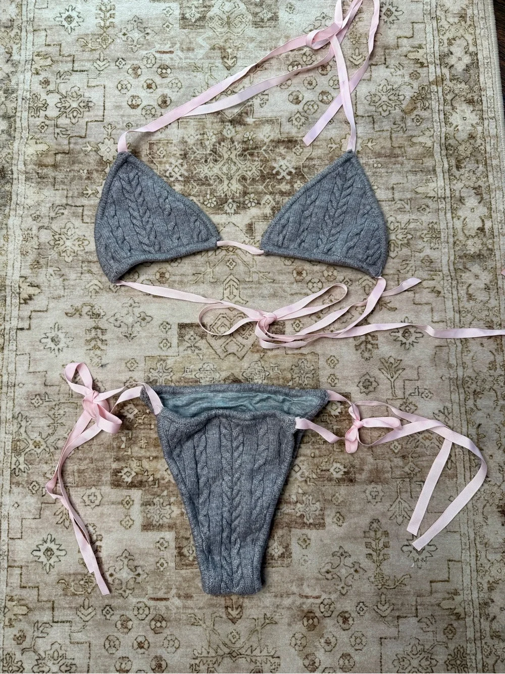 Frankie’s bikinis Caleb Cable Cloud Knit Dark Grey Set